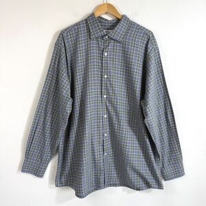 Peter Millar Plaid Flannel Button Down Shirt Blue Green Long Sleeve Preppy XXL